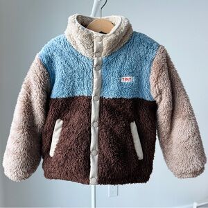 Tinycottons Colorblock Polar Sherpa Jacket - in Brown, Tan, Blue